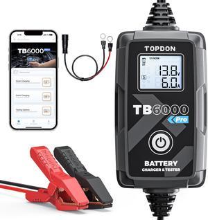 TOPDON TB6000 Pro 6Amp 6V/12V 2-in-1 Smart Car Battery Charger & Battery Tester, Trickle Charger Maintainer, 12V Load Tester