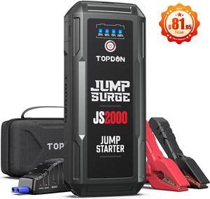 TOPDON JS2000 Car Battery Jump Starter 2000A 12V Portable Battery Booster Jump Starter Pack with Jumper Cables and EVA Protection Case for Up to 8L Gas6L Diesel Engines