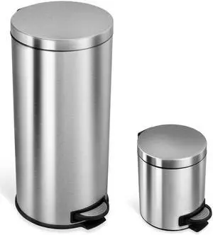 NINESTARS 8 Gallon and 1.3 Gallon Step-on Trash Can Set