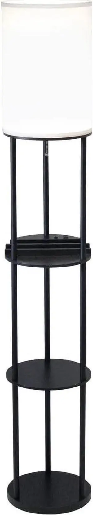 Adesso 3116-01 USB & AC Charging Station Floor Night Lamp with 2 Storage Shelves and Device Holders Black, 63"