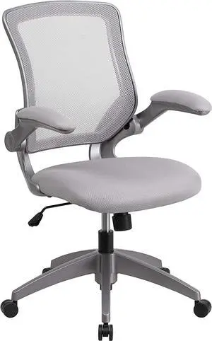 Flash Furniture Kale Mid-Back Gray Mesh Swivel Ergonomic Task Office Chair with Gray Frame and Flip-Up Arms