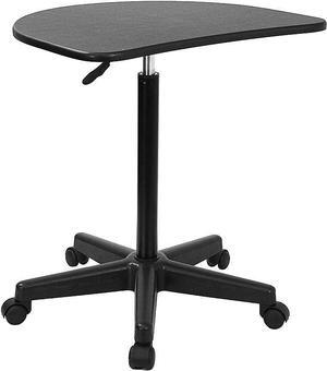 Flash Furniture Eve Sit to Stand Mobile Laptop Desk/Speaker's Lectern with Wheels, Modern Height-Adjustable Portable Standing Computer Desk, Black