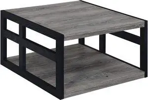 Convenience Concepts Monterey Square Coffee Table with Shelf, Weathered Gray/Black