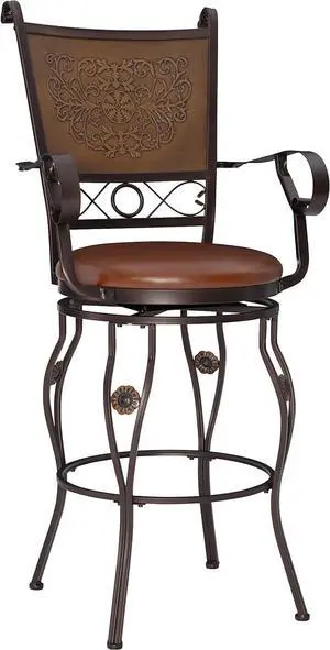 Powell Company Big and Tall Copper Stamped Back Barstool with Arms Bar Stool, Bronze