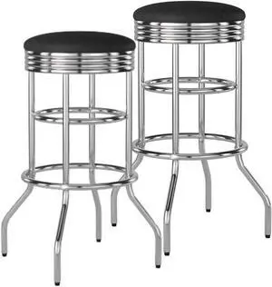TRINITY Heavy Duty 30-Inch Backless Swivel Bar Stool for Kitchen, Garage, or Workshop, Chrome Finish with Faux Leather Seat, 2 Pack, Black