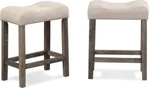 Roundhill Furniture Sora Button Tufted Counter Height Saddle Stools, Set of 2, Taupe