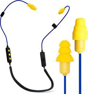 Plugfones Liberate 2.0 Wireless Bluetooth in-Ear Earplug Earbuds- 29NRR Noise Reduction Headphones with Noise Isolating Mic and Controls (Blue & Yellow)
