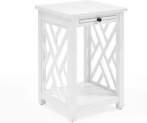 Alaterre Furniture Coventry Wood End Table with Tray Shelf and Bottom Shelf