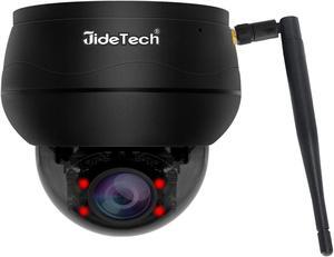 JideTech 5MP surveillance camera outdoor WiFi, PTZ IP WiFi dome camera outdoor, 355°/90° swiveling, 5X optical zoom, 2-way audio, 20m IR night vision, IP66, supports 128GB SD cards