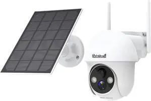 JideTech Solar Security Camera Outdoor,Wireless 2.4G WiFi 360° View Pan Tilt Solar Powered Battery Camera with 1080P Night Vision, 2-Way Talk, Motion Detection, Strobe Light/Spotlight, Cloud Storage
