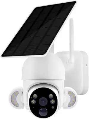 JideTech Solar Camera Outdoor WiFi Alert PTZ Camera, Surveillance Cordless Camera with PIR Motion Detection, AI Human Shape Detection and Night Vision (2MP)