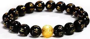 JideTech 10mm Feng Shui Black Obsidian Bracelet, Hand Carved Wealth Luck Stone Bracelet with Pi Xiu Round Beads for Women Man, Box Included