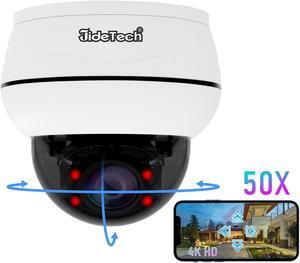 JideTech 10X Hybrid Zoom Outdoor 4K 8MP PTZ PoE IP Dome Camera, Auto Tracking, Pan Tilt Camera with IR Night Vision, Human/Vehicle Detection, Two Way Talk, SD Card Slot, Compatible for Hikvision, IP66