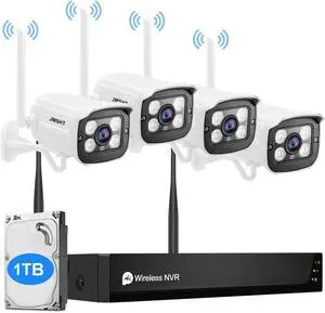 JideTech Wireless Security Cameras Outdoor with Night Vision,3MP 4CH NVR 4Pcs Complete Surveillance Systems Cameras for Home Security Outdoor/Indoor, Waterproof, 1TB Hard Disk