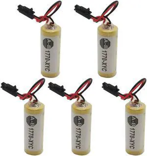 (5-Pack) 3V 1770-XYC 1800mAh Lithium PLC Battery Replacement for 1770-XYC/A 1770-XYB 1756-BA1 with Black Plug
