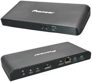 Pioneer Dual Display Docking Station with Laptop Charging, Thunderbolt, USB 3.0, USB-C, Compatible with Windows, macOS (1X DP, 1X HDMI, 3X USB 3, 2X USB-C, 90W PD)