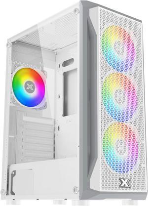 XIGMATEK Gaming X Arctic White Mesh PC Case / 4pcs Pre-installed ARGB Fan & LED Switch ARGB Fan PCB / Tempered Glass Side Panel / ATX Mid Tower Computer Case