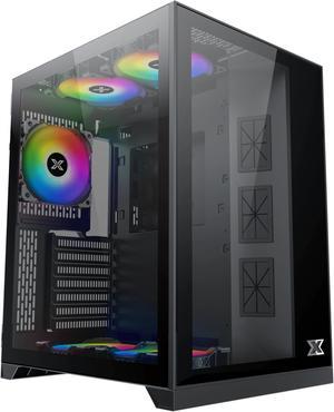 XIGMATEK AQUARIUS S Black Wide Body PC Case / 5pcs Pre-installed Addressable RGB Fan / Galaxy II Fan Control Kit / Tempered Glass ATX Mid Tower Computer Case