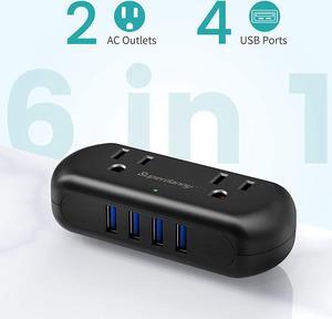 SUPERDANNY Mini Power Strip Surge Protector with USB Ports 2 Wide-Spaced Outlets 5 Ft Extension Cord Flat Plug
