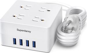 SUPERDANNY Power Strip Surge Protector 5 Ft Extension Cord with 4 Outlets & 4 USBs 900 Joules Overload Switch Grounded Mountable Desktop Charging Station