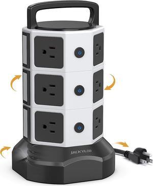 JACKYLED Power Strip Tower Surge Protector Outlet Surge Electric Tower 12 Outlets 6 USB Ports Charging Station with 16AWG 6.5ft Heavy Duty Extension Cord