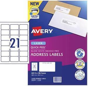 Label Avery Laser Retail Pack (20pk) - 21/sheet