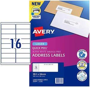 Label Avery Laser Retail Pack (20pk) - 16/sheet