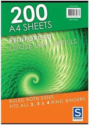 Sovereign Reinforced Ruled Loose Leaf Refills (A4) - 200pk