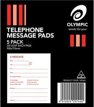 Olympic Telephone Message Pads 50 Leaves 5pk (100x115mm)