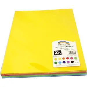 Rainbow A3 Coloured Cardboard 100 Sheets, Assorted Rainbow A3 Coloured Cardboard 100 Sheets, Assorted