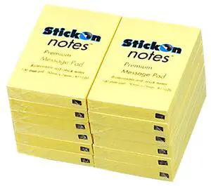 Stick On Notes 50mm X 76mm 12 Pads X 100 Sheets Yellow Stick On Notes 50mm X 76mm 12 Pads X 100 Sheets Yellow