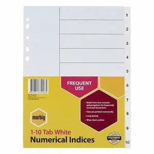 Marbig 35121 Indices PP A4 1-10 Tab White Marbig 35121 Indices PP A4 1-10 Tab White