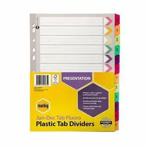 Marbig 36029F Dividers Reinforced Manilla A4 Fluoro Jan-Dec Tab White Marbig 36029F Dividers Reinforced Manilla A4 Fluoro Jan-Dec Tab White