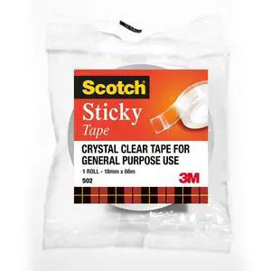 Scotch Sticky Tape, Crystal Clear, General Purpose, 18 mm x 66 m, 1 Roll (502) Scotch Sticky Tape, Crystal Clear, General Purpose, 18 mm x 66 m, 1 Roll (502)