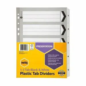 Marbig 35111F Dividers Reinforced Manilla A4 Grey 1-5 Tab White Marbig 35111F Dividers Reinforced Manilla A4 Grey 1-5 Tab White