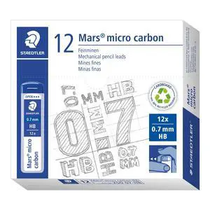 Staedtler Mars Micro Carbon Mechanical Pencil Refills, Tube of 12 0.7mm, Pack of 12 Tubes, HB Medium Point Graphite Leads, 250 07-HB Staedtler Mars Micro Carbon Mechanical Pencil Refills, Tube of 12 0.7mm, Pack of 12 Tubes, HB Medium Point Graphite Leads, 250 07-HB
