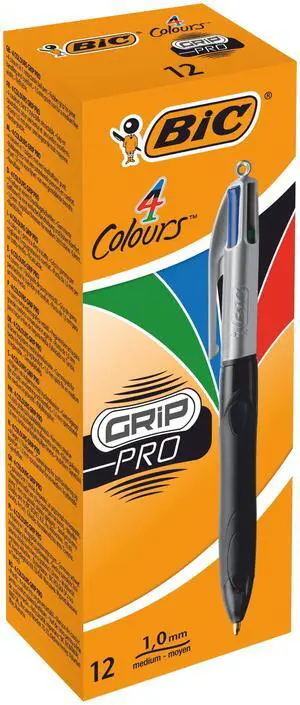 BIC 4 Colours Grip Pro Retractable Medium Point (1.0 mm) Ballpoint Pens, 12 Pens and Each Pen Contains 4 Colours BIC 4 Colours Grip Pro Retractable Medium Point (1.0 mm) Ballpoint Pens, 12 Pens and Each Pen Contains 4 Colours