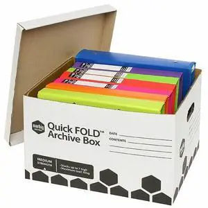 Marbig Quickfold Archive Box with Lid, White/Black Marbig Quickfold Archive Box with Lid, White/Black