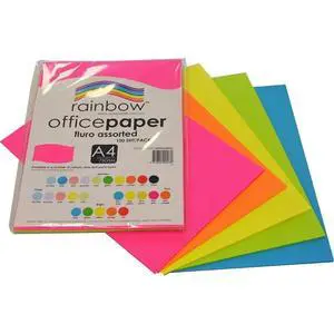 Rainbow A4 75Gsm Fluro Office Paper 100 Sheets, Assorted Rainbow A4 75Gsm Fluro Office Paper 100 Sheets, Assorted