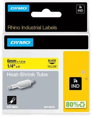DYMO Rhino Industrial Heat-Shrink Cable Label Tubes | 6 mm x 1.5 m | Black on Yellow | for Rhino Label Makers DYMO Rhino Industrial Heat-Shrink Cable Label Tubes | 6 mm x 1.5 m | Black on Yellow | for Rhino Label Makers
