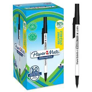 Paper Mate Kilometrico Ballpoint Pens | Long Writing with Medium Point (1.0mm) | Black Ink | 80% Recycled Plastic | 50 Count Paper Mate Kilometrico Ballpoint Pens | Long Writing with Medium Point (1.0mm) | Black Ink | 80% Recycled Plastic | 50 Count
