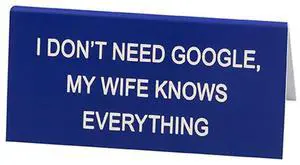About Face Designs 121784 Man Stuff - I Don't Need Google My Wife Knows Everything Small Acrylic Desk Sign, Multicolor About Face Designs 121784 Man Stuff - I Don't Need Google My Wife Knows Everything Small Acrylic Desk Sign, Multicolor