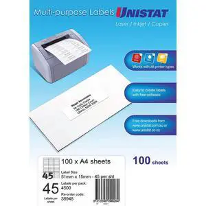 UNISTAT LIP Label UNISTAT Laser/Inkjet/Copier 45 UP 51X15MM BX100(Each) UNISTAT LIP Label UNISTAT Laser/Inkjet/Copier 45 UP 51X15MM BX100(Each)