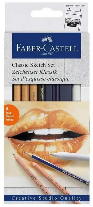 Faber-Castell Classic Sketch Set - 6 Piece Graphite & Pastel Pencil Sketching Set Faber-Castell Classic Sketch Set - 6 Piece Graphite & Pastel Pencil Sketching Set