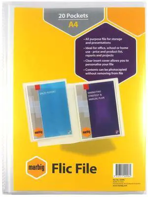 Marbig 22006 Flic File A4 20 Pockets, Transparent Marbig 22006 Flic File A4 20 Pockets, Transparent