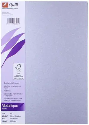 Quill, Metallique Board, 285gsm, A4, Pack 25, Silver Shadow Quill, Metallique Board, 285gsm, A4, Pack 25, Silver Shadow
