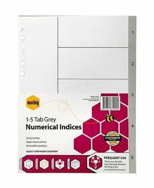 Marbig 35100 Indices PP A4 1-5 Tab Grey Marbig 35100 Indices PP A4 1-5 Tab Grey