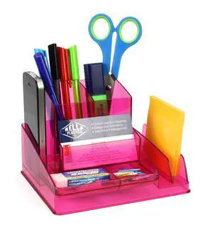 Italplast Desk Organiser, Tinted Pink Italplast Desk Organiser, Tinted Pink