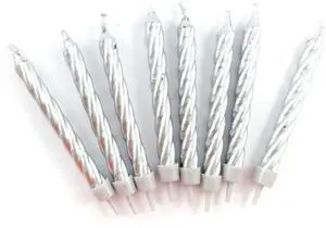 ALPEN CANDLES ALPEN B/DAY SPIRAL JUMBO SILVER 8'S ALPEN CANDLES ALPEN B/DAY SPIRAL JUMBO SILVER 8'S