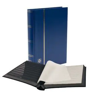 LIGHTHOUSE BASIC Hard Cover Stockbook for Stamps - 64 Black Cardstock A4 Pages with Clear Strips and Double Linen Hinges - Blue LIGHTHOUSE BASIC Hard Cover Stockbook for Stamps - 64 Black Cardstock A4 Pages with Clear Strips and Double Linen Hinges - Blue